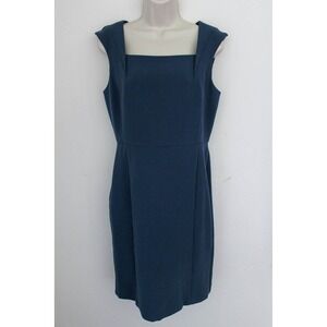 Ann Taylor Dress Size 4 Blue Square Neck Sleeveless Sheath Career Office